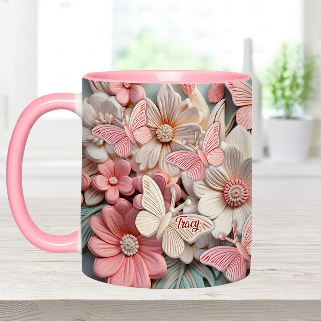 Butterfies And Flowers - Personalized Butterfly Accent Mug