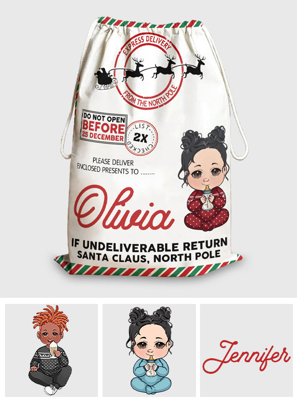 Nicht vor dem 25. Dezember öffnen – Personalisierter Familien-Tragebeutel mit Kordelzug