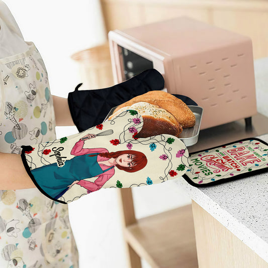 Ich will einfach nur backen und Weihnachtsfilme schauen – Personalisiertes Backhandschuh- und Topflappen-Set