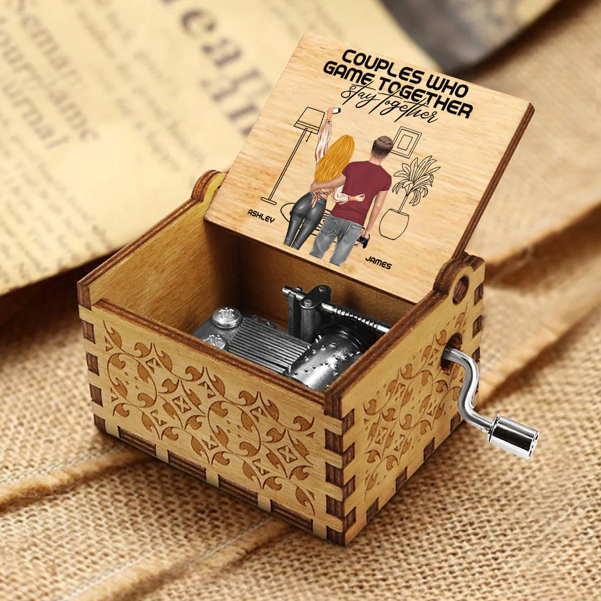 Couples Who Game Together Stay Together - Personalized Video Game Hand Crank Music Box