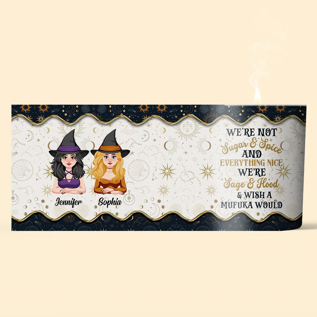 Wir sind nicht Zucker und Gewürze – Personalisierte Hexenkerze mit Holzdeckel