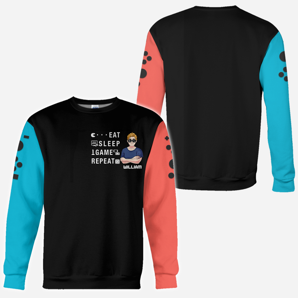 Essen, Schlafen, Zocken, Wiederholen – personalisiertes Videospiel-Shirt