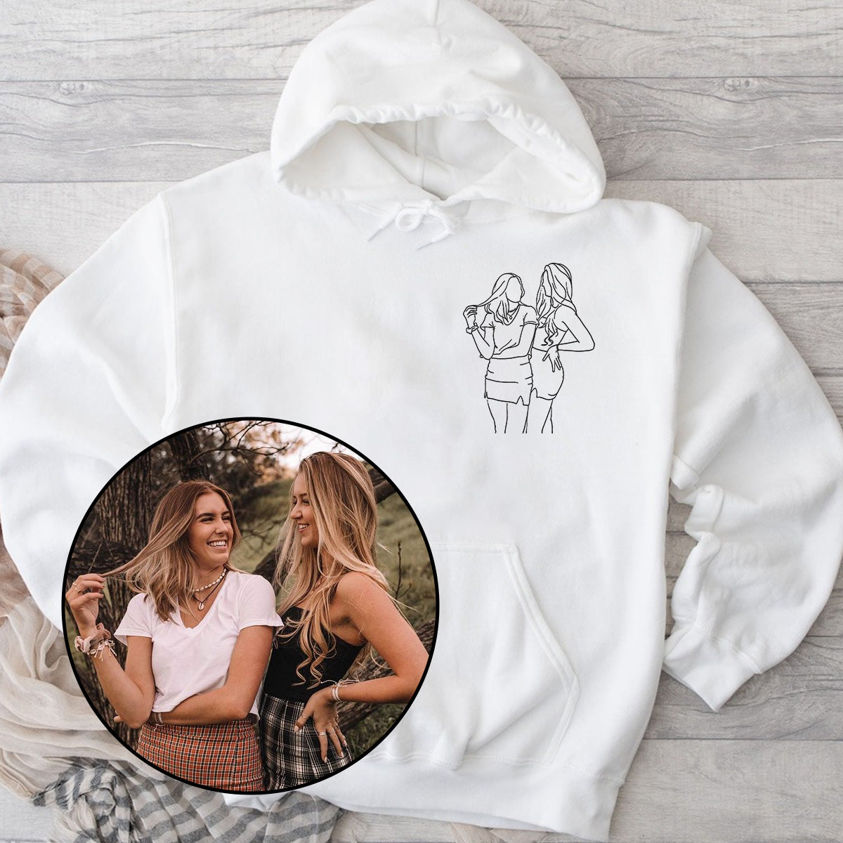 Individuelle Linienzeichnung – Personalisierter bestickter Hoodie für die Tochter