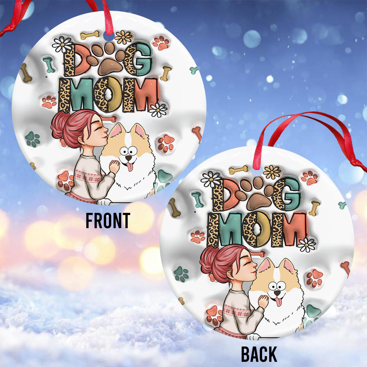 Aufblasbare Hunde- und Katzenmama-Anhänger – Geschenk für Hunde- und Katzenliebhaber – Personalisierte Keramik-Kreisfigur