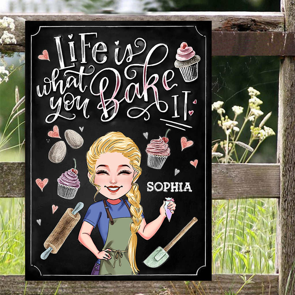 Das Leben ist, was du daraus backst – personalisiertes rechteckiges Metallschild zum Backen