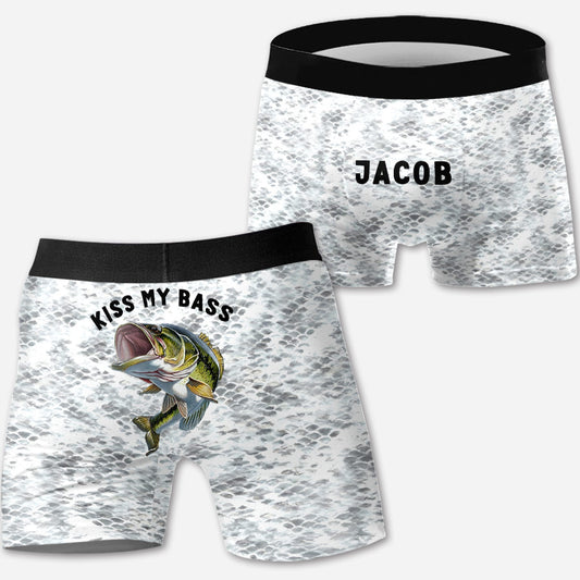 Kiss My Bass – Personalisierte Angel-Boxershorts für Herren