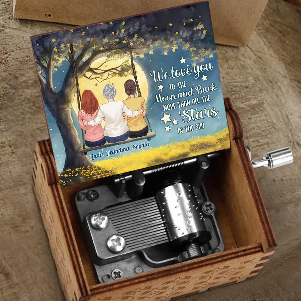 More Than All The Stars - Personalized Mother's Day Grandma Hand Crank Music Box
