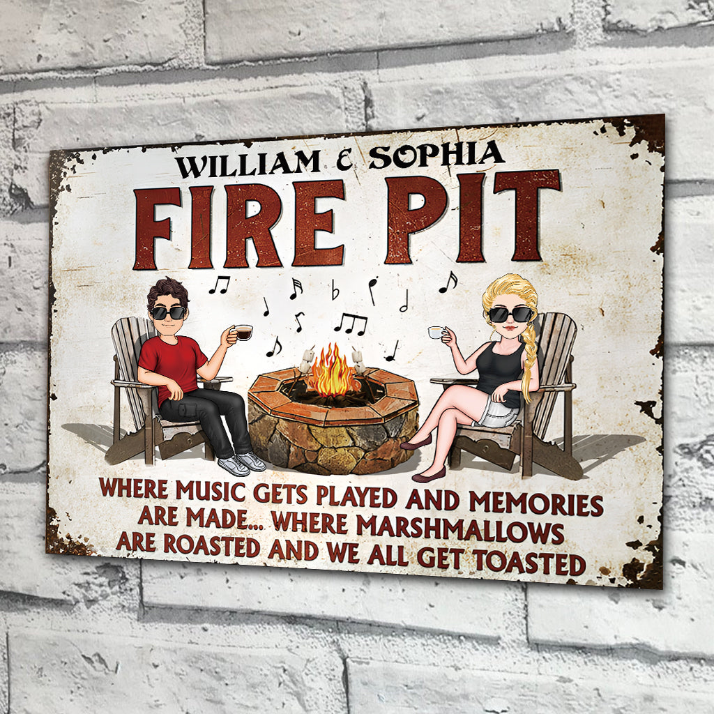 Welcome To Our Fire Pit - Personalized Backyard Rectangle Metal Sign