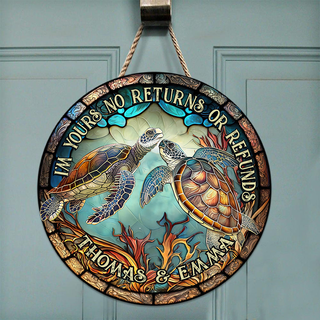 Schildkrötenpaar aus Buntglas – Schildkrötengeschenk für Ehemann, Ehefrau, Freund, Freundin – Personalisiertes rundes Holzschild