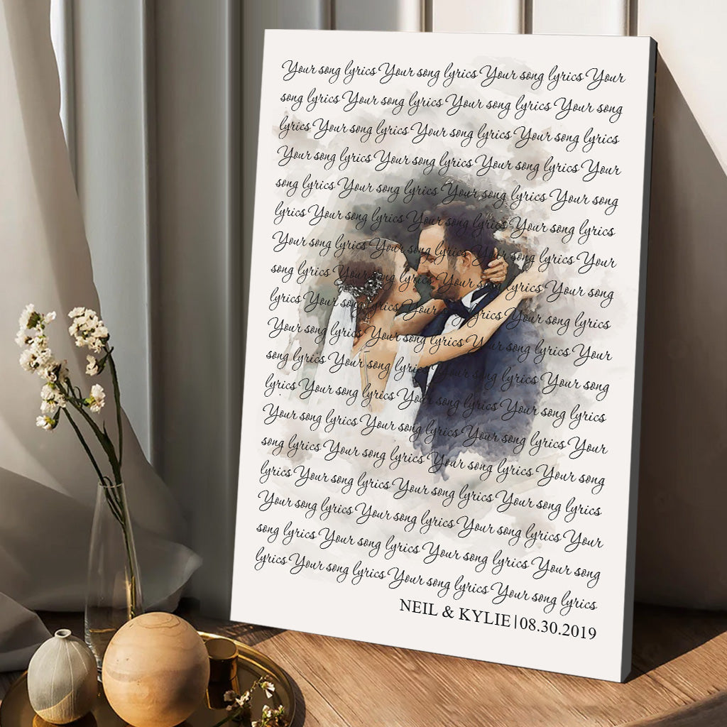 Individuelle Aquarellporträts mit Liedtexten für die Hochzeit – Personalisierte Leinwandbilder und Poster für Ehepaare