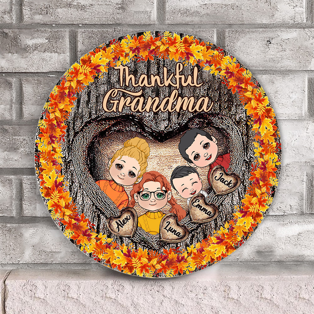 Thankful Grandma - Gift for grandma - Personalized Round Wood Sign