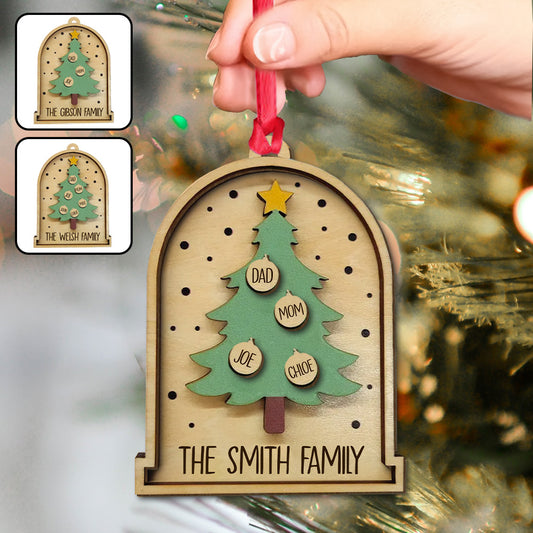 Merry Christmas - Personalized Family 2 Layered Wooden Ornament