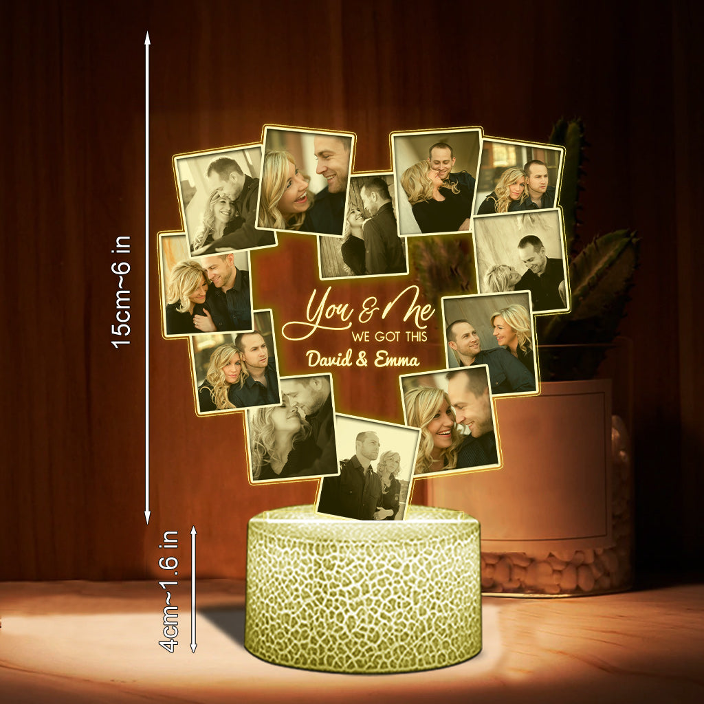 „Du und ich, wir schaffen das“ – Geschenk für Ehemann, Ehefrau, Freund, Freundin – Personalisierte, geformte Leuchtplatte