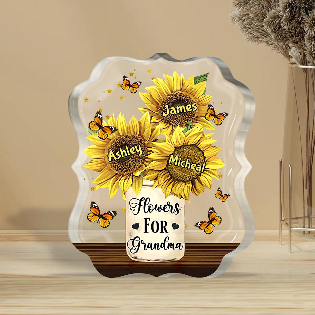 Blumen für Mama – Geschenk für Mama, Oma – Personalisierte Acrylplakette in individueller Form