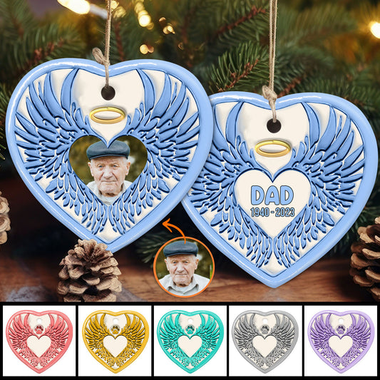 I'm Always With You Angel Wings - Memorial gift for loss of dad - Personalized Ceramic Heart Ornament