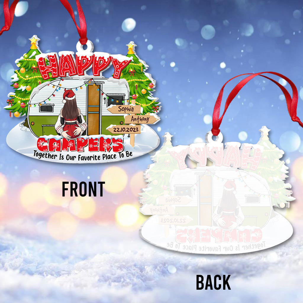 Glückliche Camper – Campinggeschenk für Ehemann, Freund, Freundin, Ehefrau – Personalisierter Weihnachtsschmuck