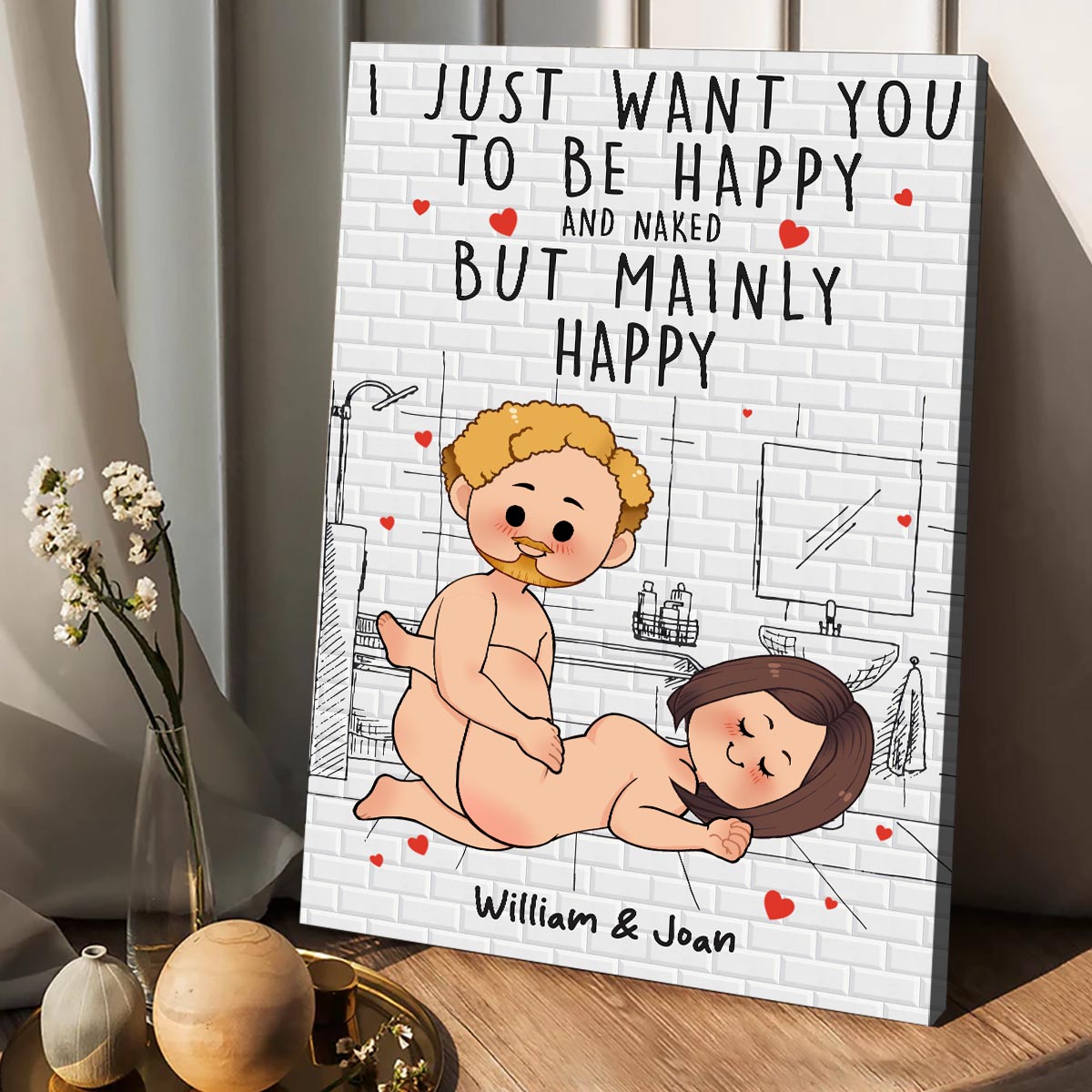 Gemeinsam duschen und dabei Wasser sparen – Personalisierte Leinwand und Poster für Paare