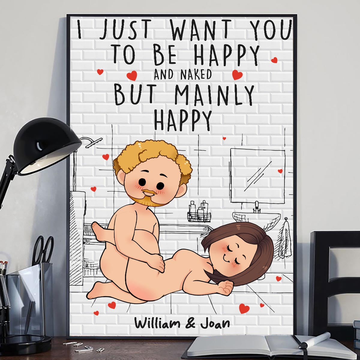 Gemeinsam duschen und dabei Wasser sparen – Personalisierte Leinwand und Poster für Paare