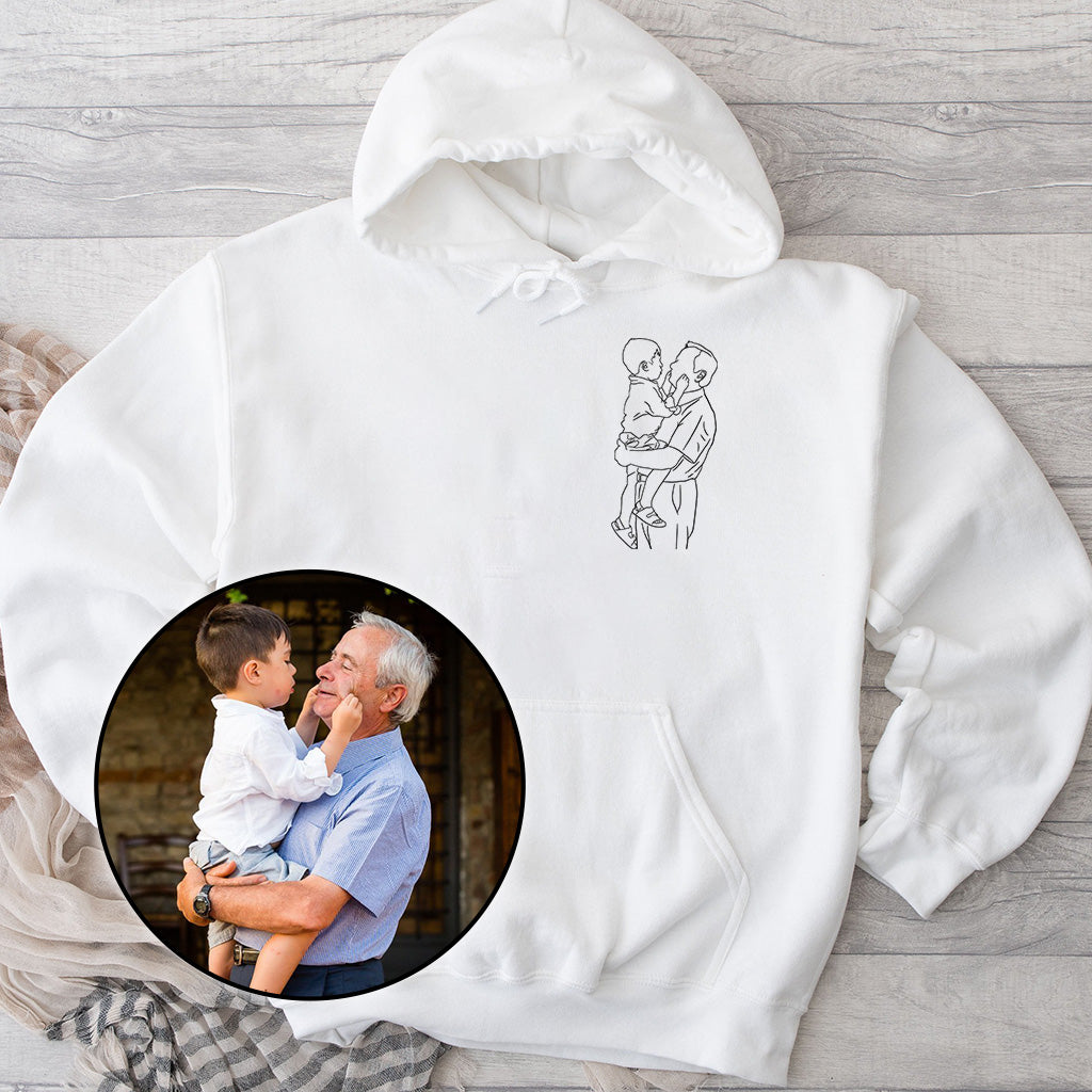 Individuelle Linienzeichnung – Personalisierter bestickter Opa-Hoodie