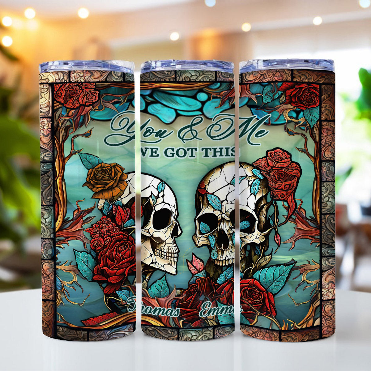 You And Me We Got This - Skull gift for husband, wife, boyfriend, girlfriend - Personalized Skinny Tumbler