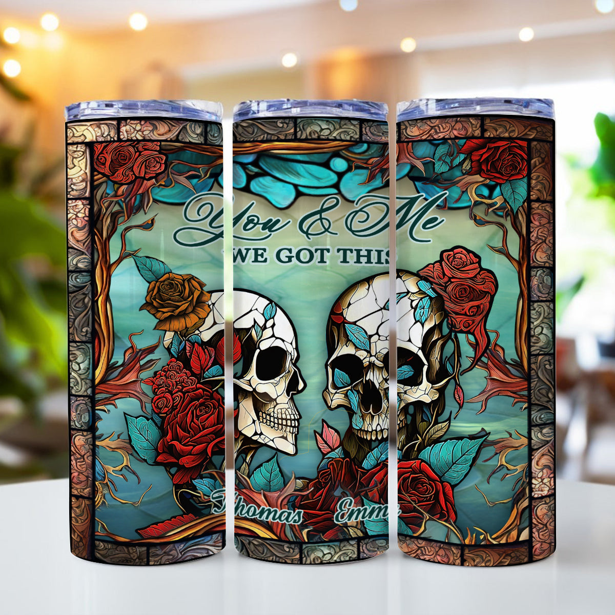 You And Me We Got This - Skull gift for husband, wife, boyfriend, girlfriend - Personalized Skinny Tumbler