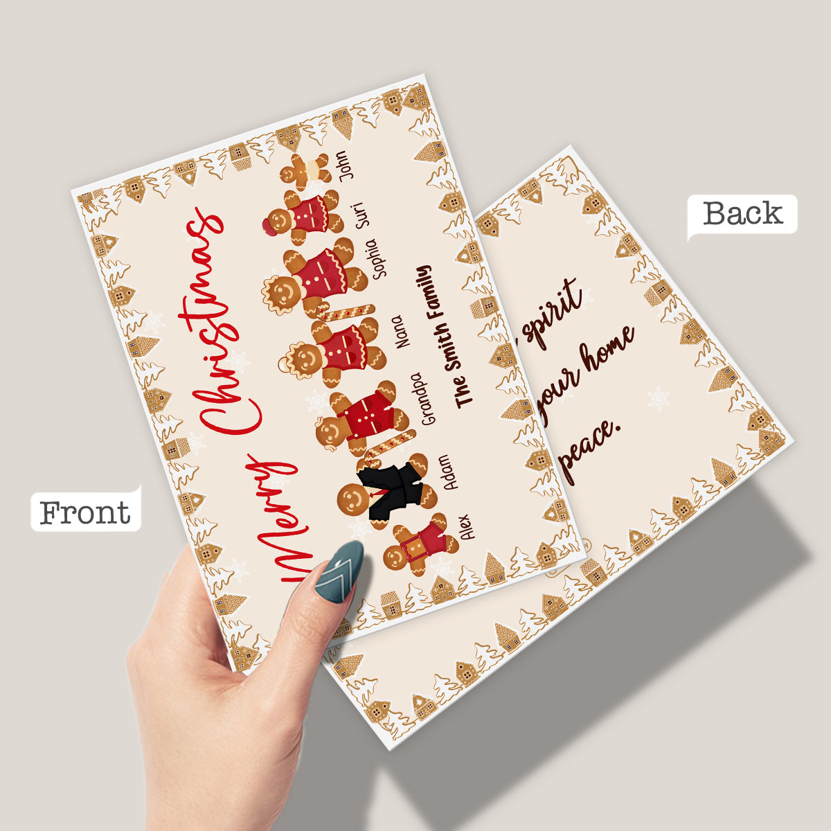 Merry Christmas Gingerbread Family - Personalized Family Greeting Card