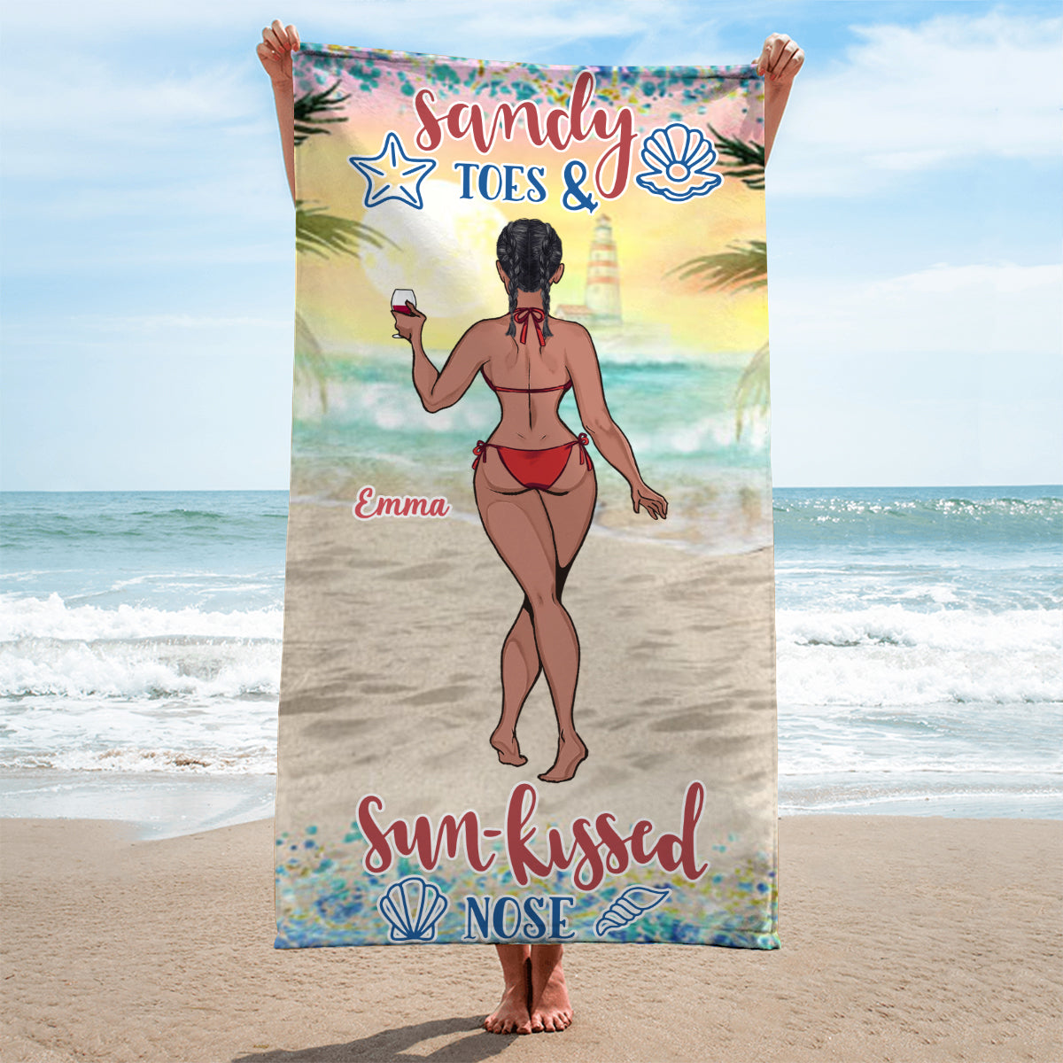 Sandy Toes Sun Kissed Nose - Sea Lover gift for friend, sister, girlfriend, wife, mom - Personalized Beach Towel