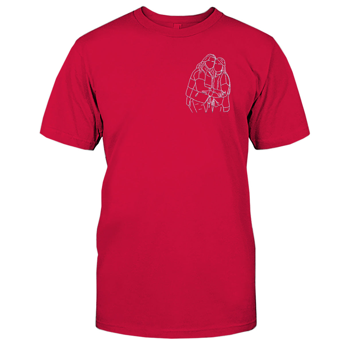 Individuelle Linienzeichnung – Personalisiertes, besticktes Geschwister-T-Shirt