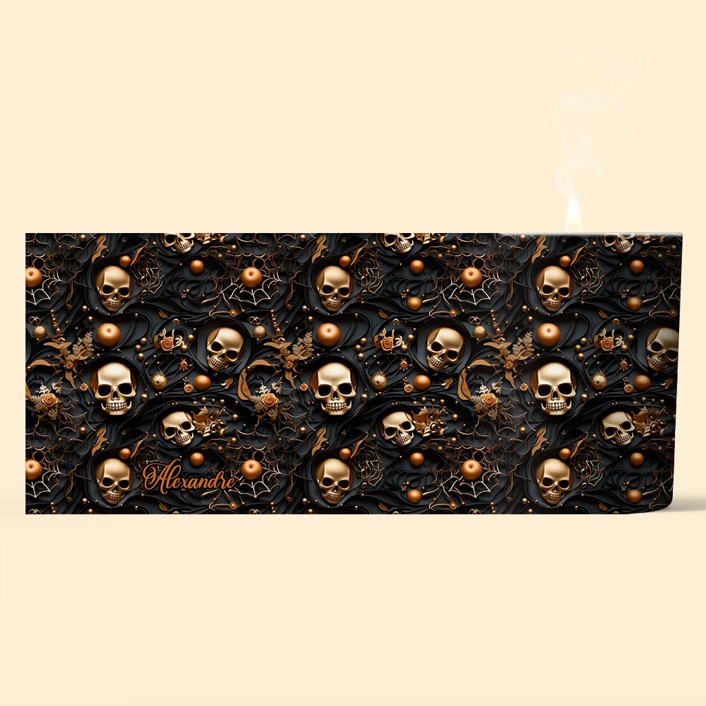 Gold Skull - Personalized Skull Candle With Wooden Lid