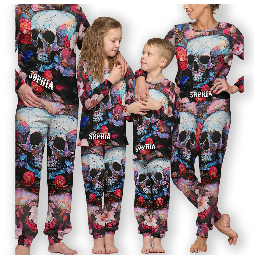 Personalisierter Totenkopf-Pyjama mit Blumenmuster