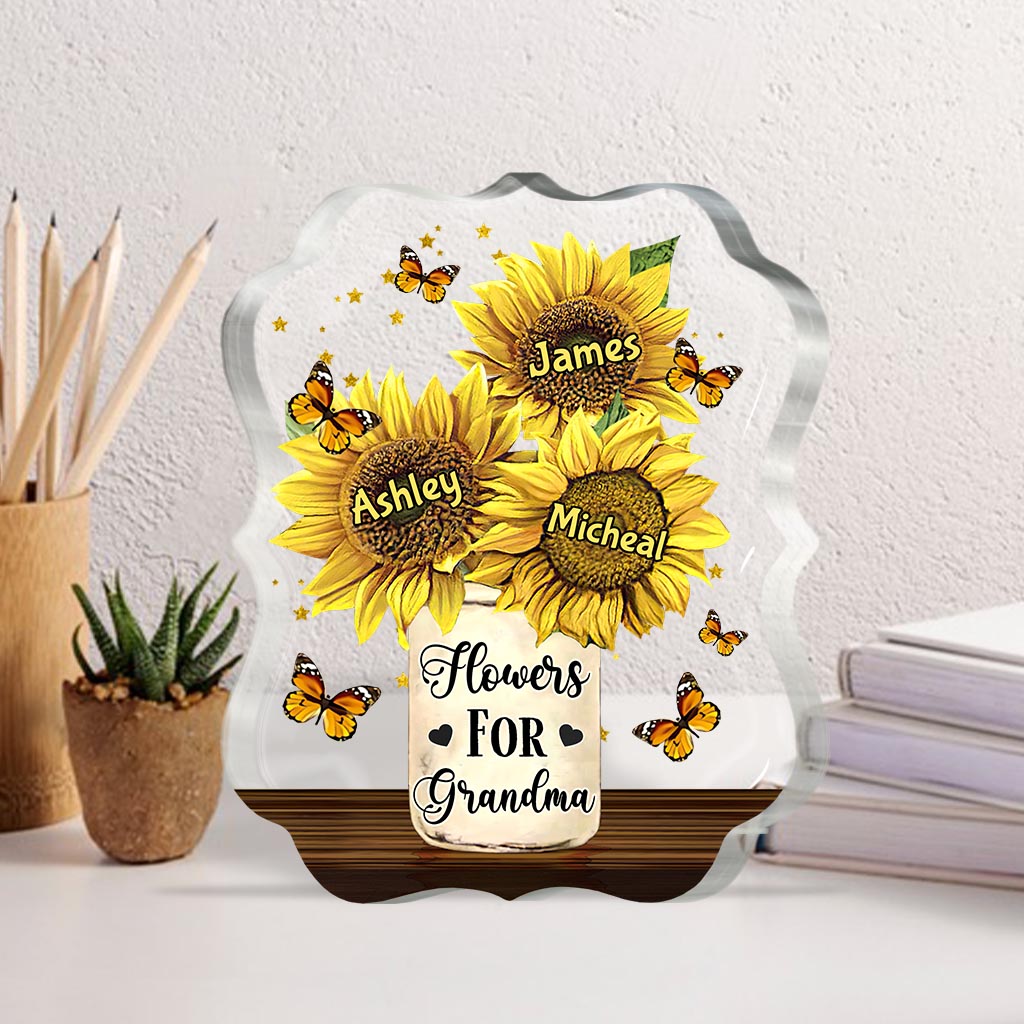 Blumen für Mama – Geschenk für Mama, Oma – Personalisierte Acrylplakette in individueller Form