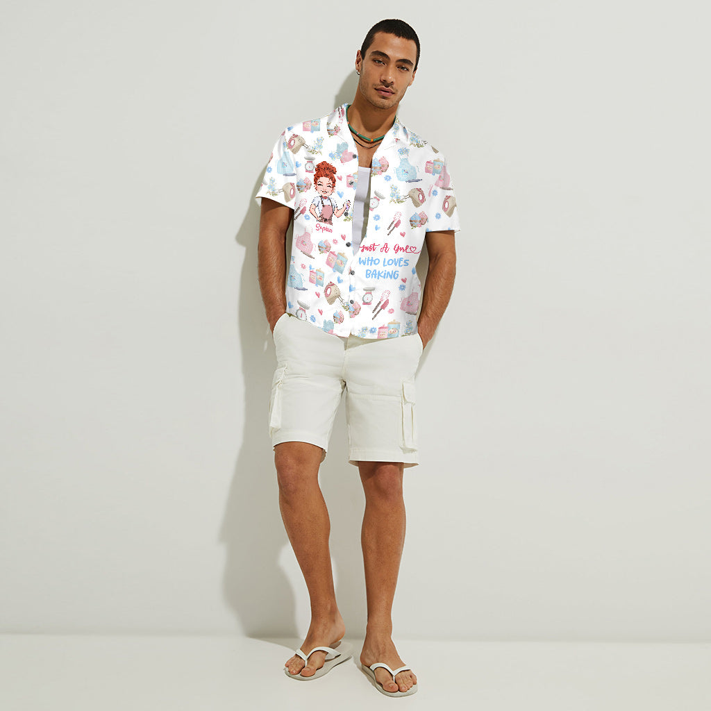 Einfach ein Mädchen, das Backen liebt – personalisiertes Hawaiihemd zum Backen