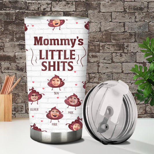 Daddy Little Shits – Geschenk für Papa, Oma, Opa, Mama, Onkel, Tante, Bruder, Schwester – Personalisierter Trinkbecher