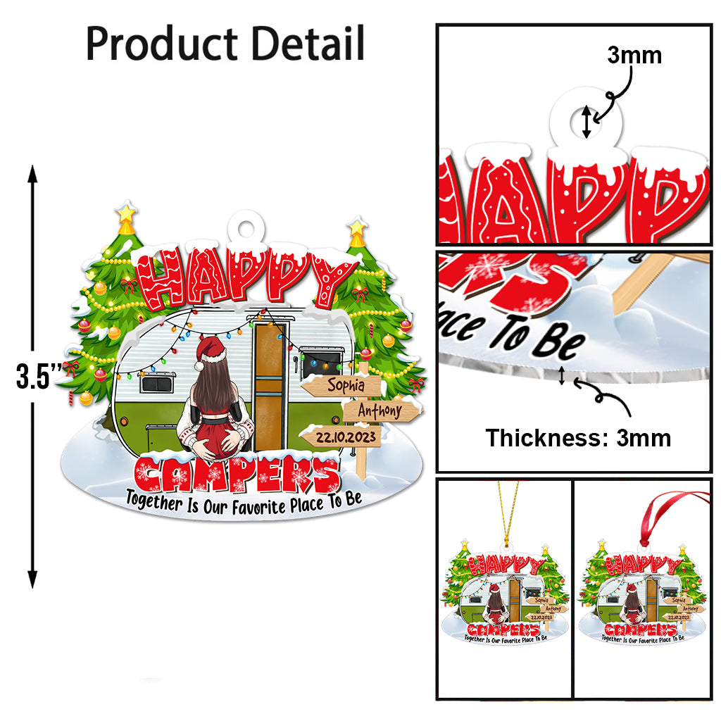 Glückliche Camper – Campinggeschenk für Ehemann, Freund, Freundin, Ehefrau – Personalisierter Weihnachtsschmuck