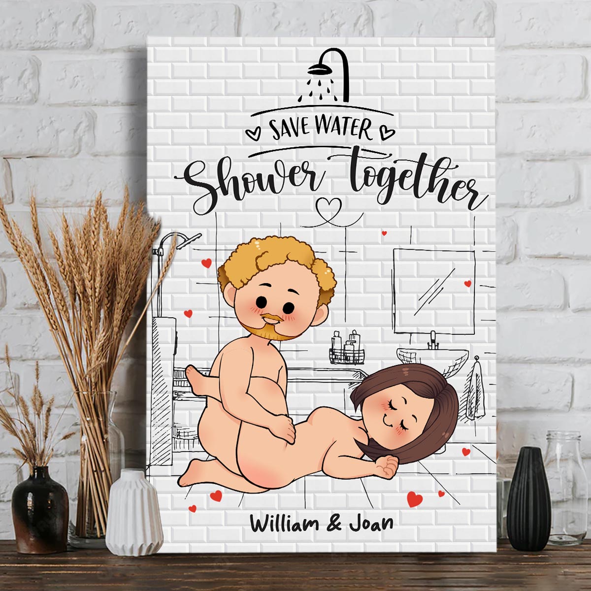 Save Water Shower Together - Personalized Couple Canvas And Poster