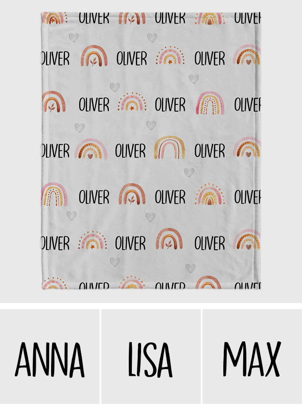 Retro-Regenbogen-Decke mit individuellem Namen – Personalisierte Decke für den Enkel