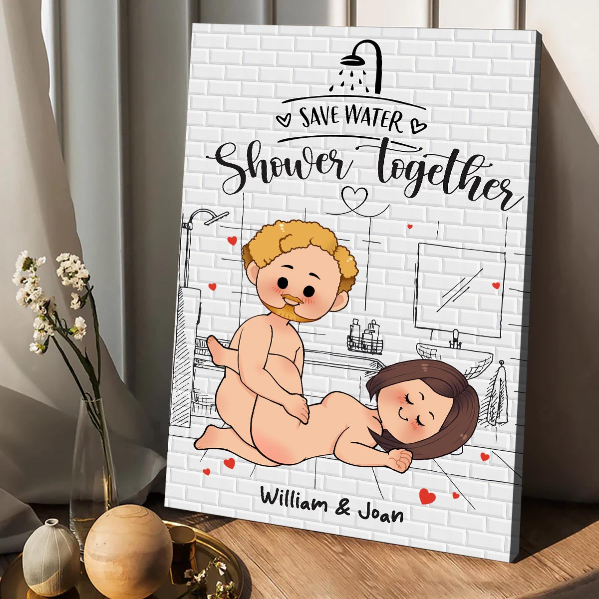 Save Water Shower Together - Personalized Couple Canvas And Poster