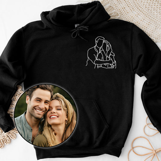 Individuelle Linienzeichnung – Personalisierter, bestickter Hoodie für Paare