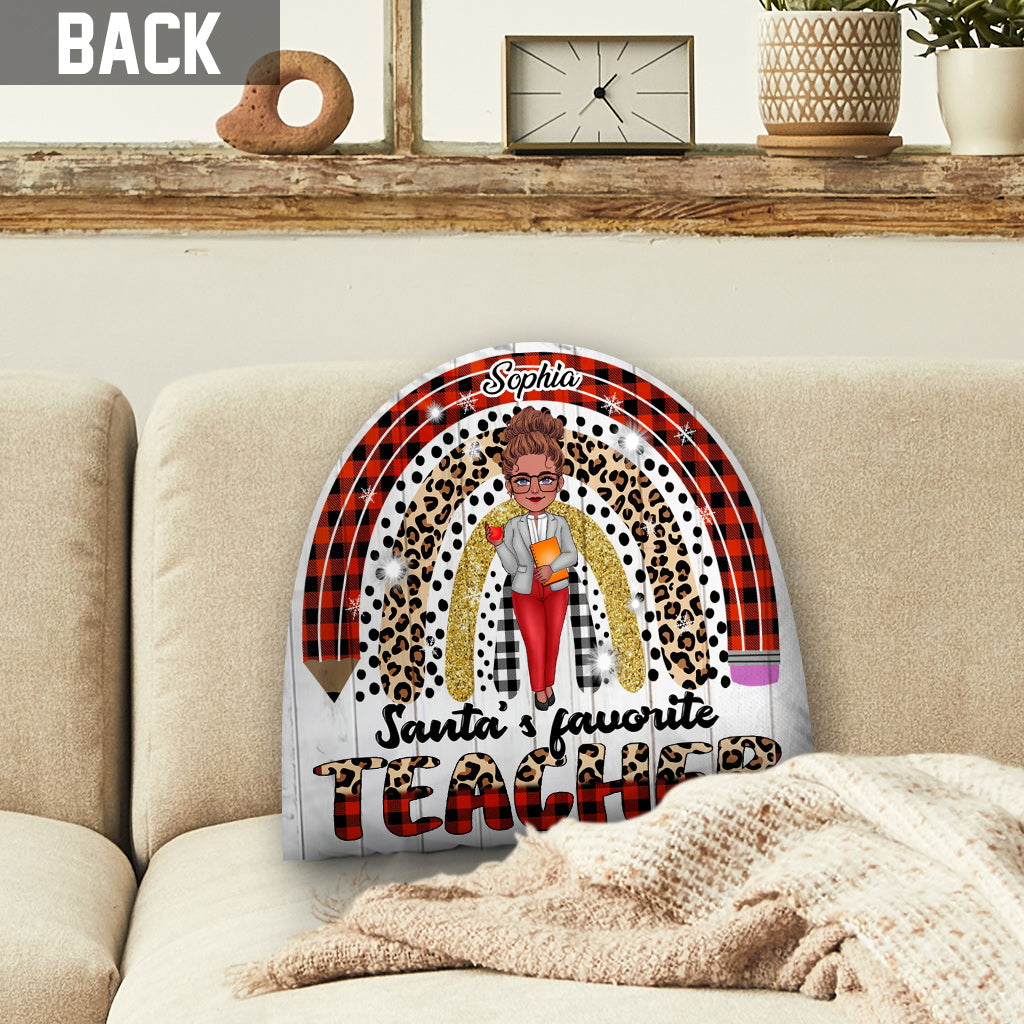 Lieblingslehrer des Weihnachtsmanns – Personalisiertes, einseitig geformtes Kissen in Lehrerform
