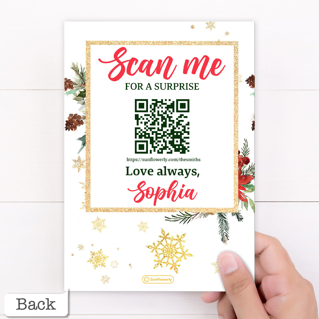 Frohe Weihnachten Goldglitzer - Personalisierte QR-Grußkarte