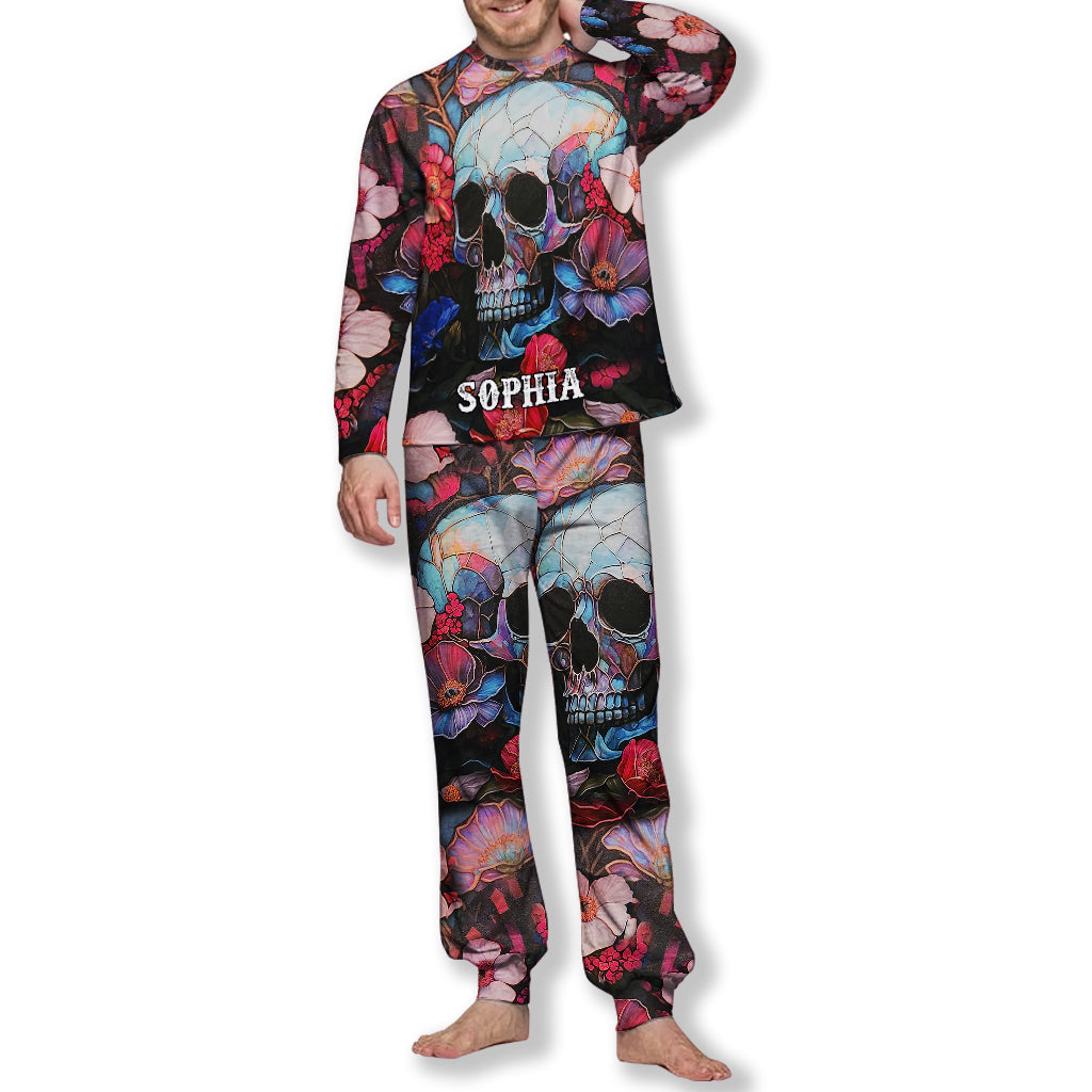 Personalisierter Totenkopf-Pyjama mit Blumenmuster