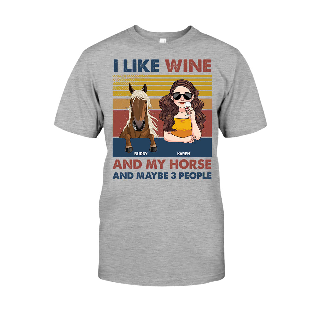 Ich mag Wein und mein Pferd – personalisiertes Pferde-T-Shirt & Hoodie
