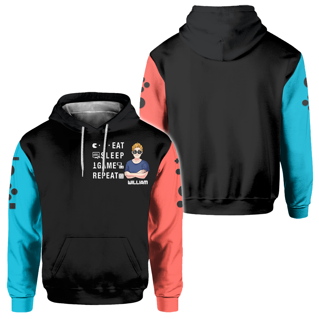 Essen, Schlafen, Zocken, Wiederholen – personalisiertes Videospiel-Shirt