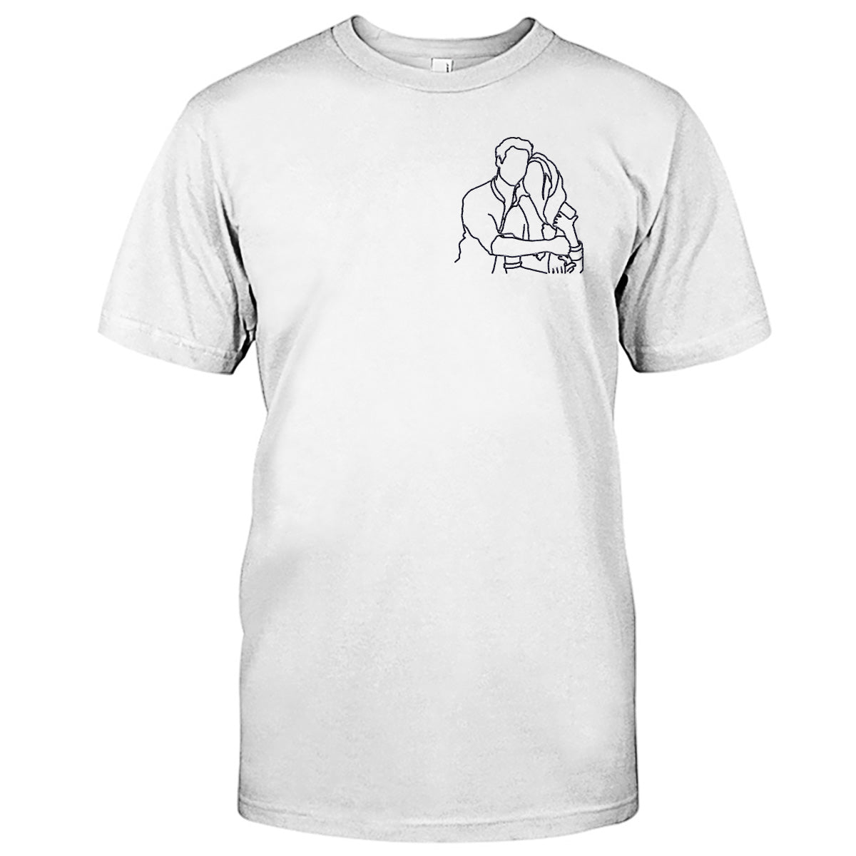 Individuelle Linienzeichnung – Personalisiertes, besticktes T-Shirt für Paare