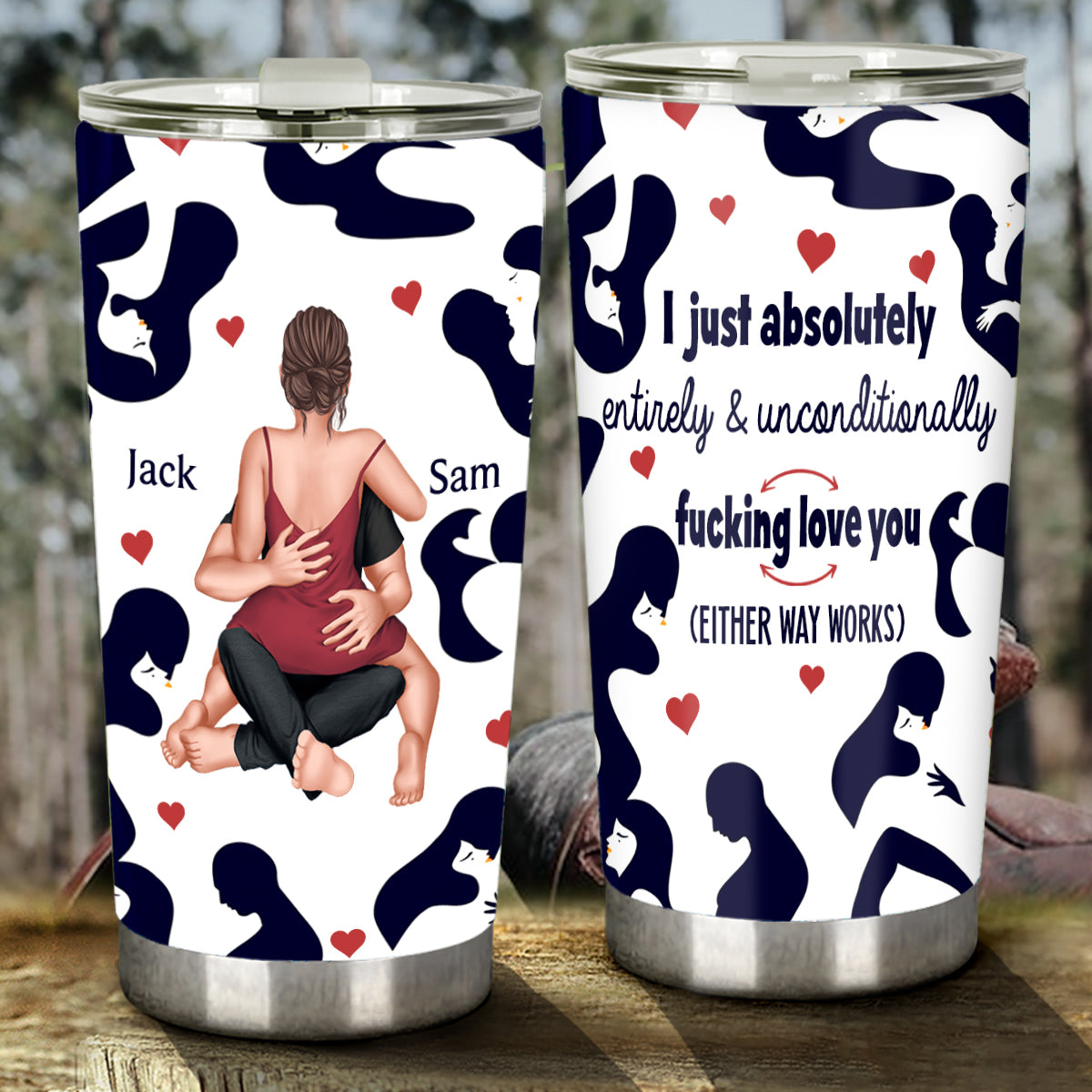 Ich liebe Lou einfach absolut und bedingungslos – personalisierter Pärchenbecher