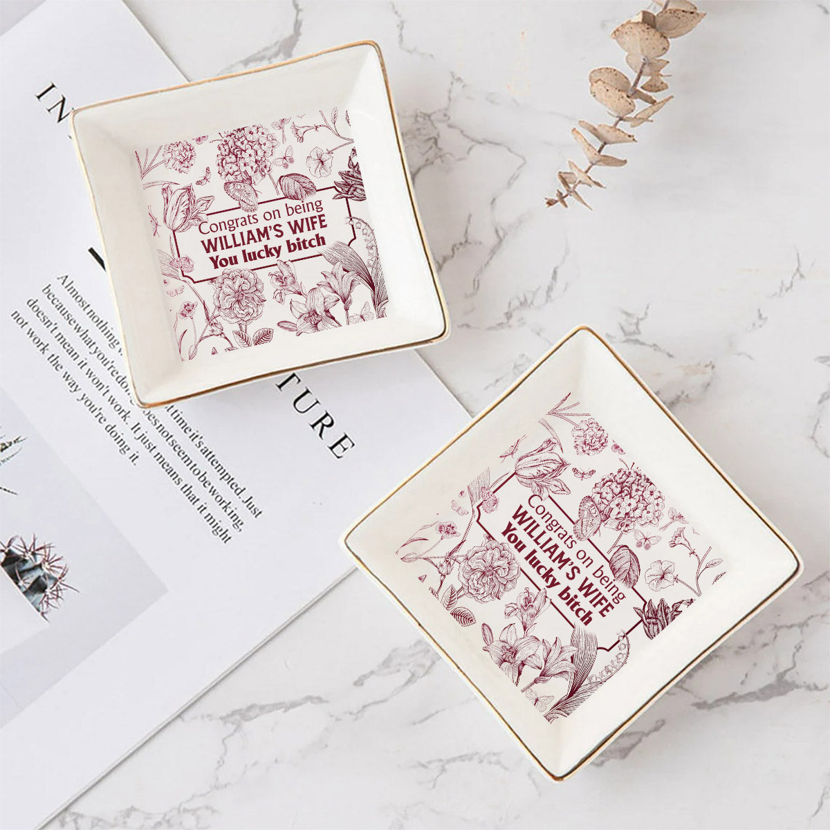 Herzlichen Glückwunsch, dass du meine Freundin/Ehefrau bist! Du hast Glück! – Geschenk für Ehefrau/Freundin – Personalisierte Schmuckschale