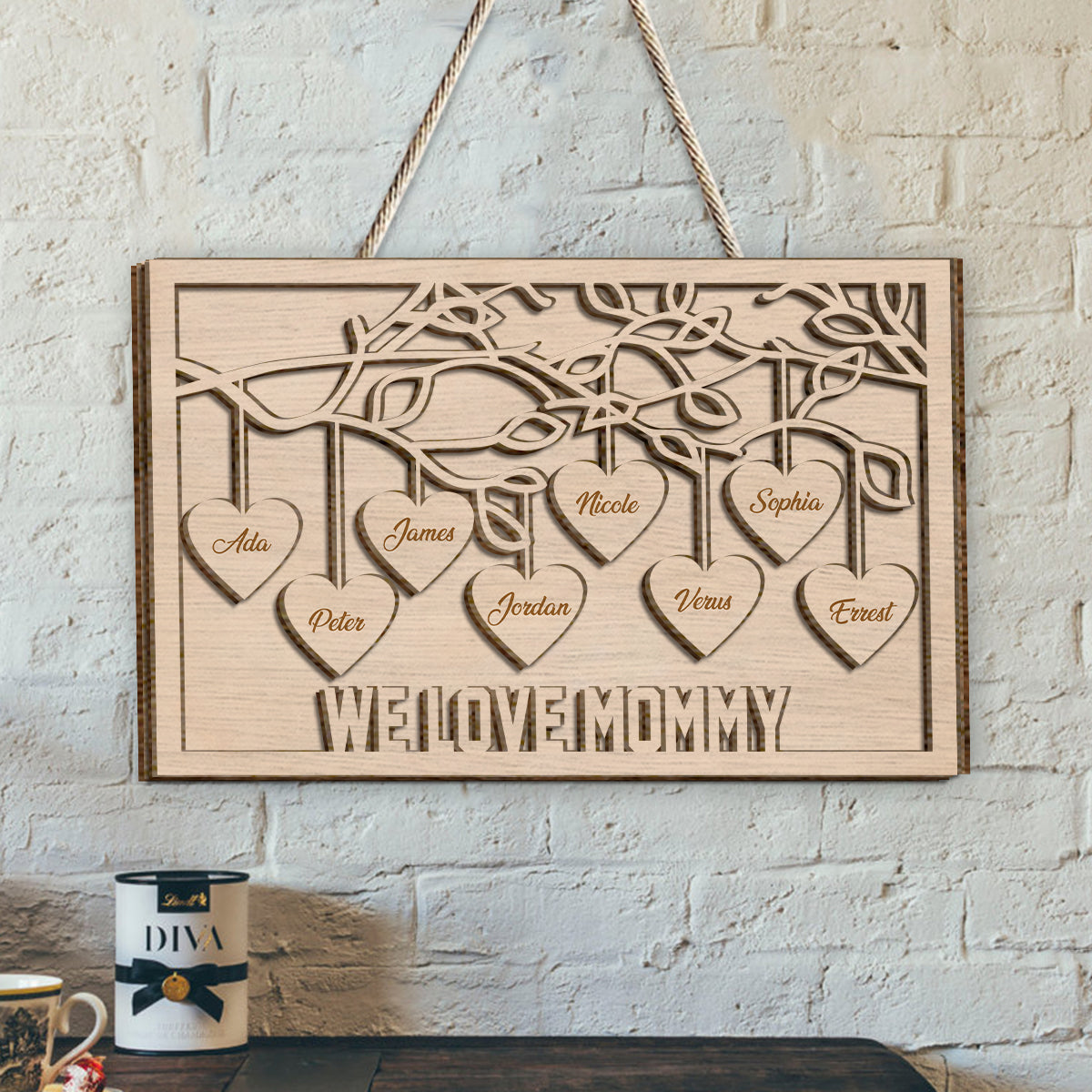 Wir lieben dich, Mama/Oma/Großmutter – Personalisiertes zweilagiges Holzschild/Holzplakette für Mütter