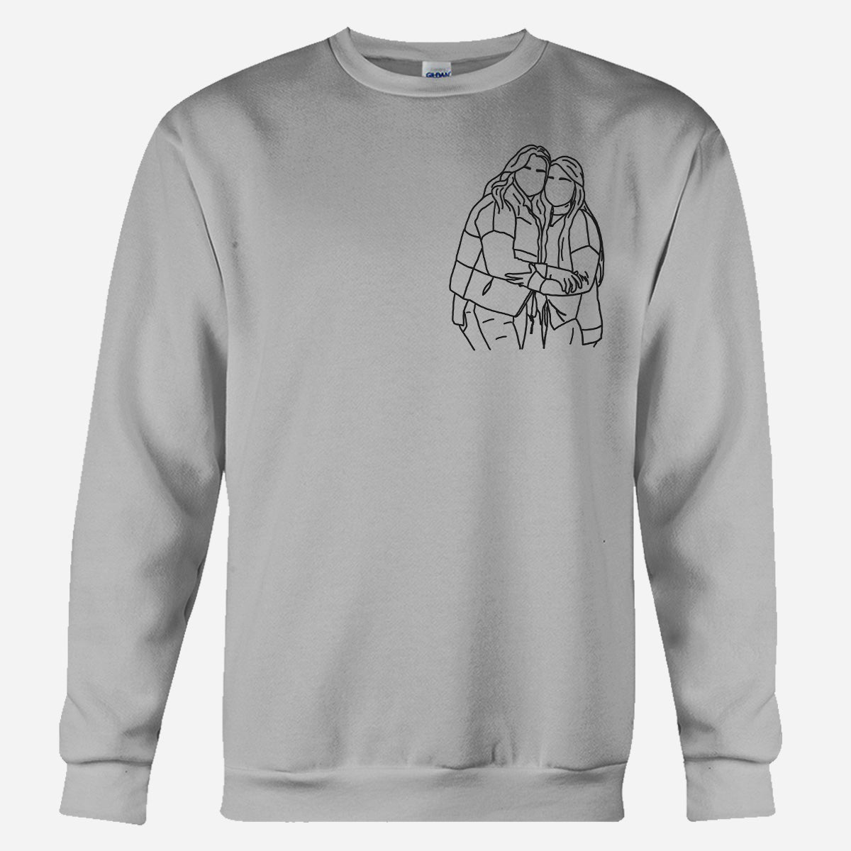 Individuelle Strichzeichnung – Personalisierter, bestickter Pullover für die beste Freundin