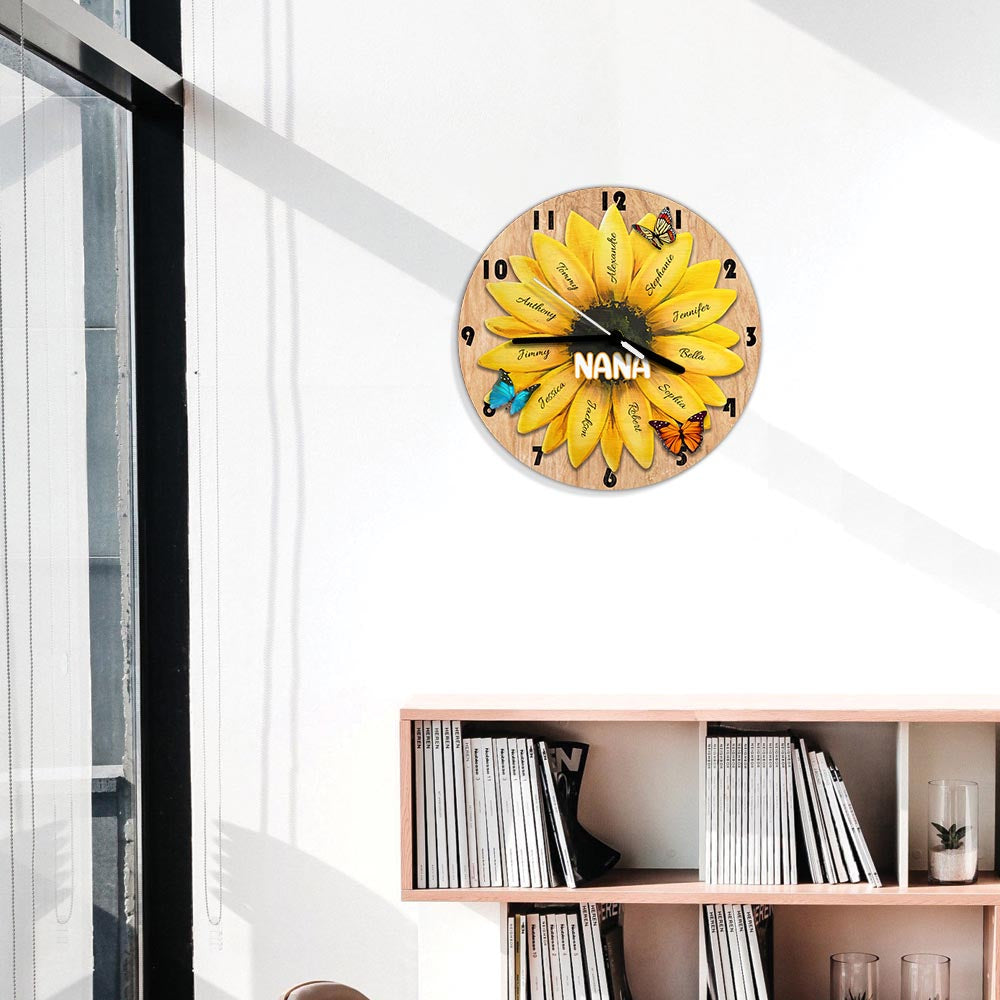 Sunflower Grandma And Grandkids - Personalized Grandma Wall Clock