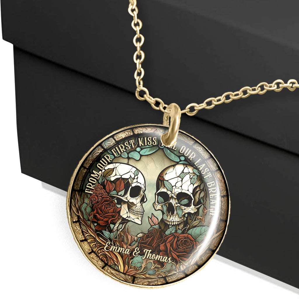 From Our First Kiss - Skull gift for girlfriend, husband, boyfriend, wife - Personalized Round Pendant Necklace